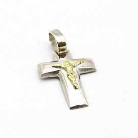DIJE CRUZ ENCAMISADA 12x17MM CRISTO /PLATA Y ORO