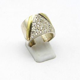 ANILLO ANCHO CUBICS /PLATA Y ORO