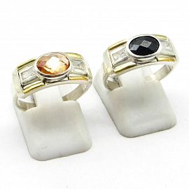 ANILLO CALADO BAGUETTE CENTRO OVAL 3899 /PLATA Y ORO
