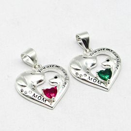 DIJE CORAZON CUBIC PERROS /PLATA