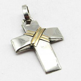 DIJE CRUZ BOMBE 24x32MM N°4 /PLATA Y ORO