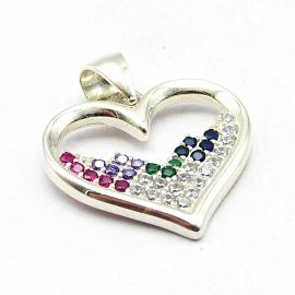 DIJE CORAZON CON CUBIC MULTICOLOR /PLATA