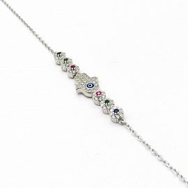 PULSERA MANITO CON CUBIC MULTICOLOR /PLATA