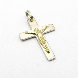DIJE CRUZ PLANA CRISTO 15x22MM /PLATA Y ORO
