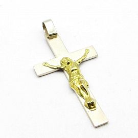 DIJE CRUZ PLANA CRISTO 20x38MM /PLATA Y ORO