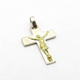 DIJE CRUZ PLANA CRISTO 17x22MM /PLATA Y ORO