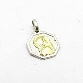 MEDALLA OCTOGONAL VIRGEN NIÑA 12MM /PLATA Y ORO