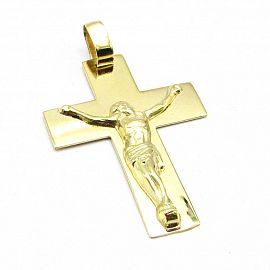 DIJE CRUZ PLANA CRISTO 32x45MM /O.AMARILLO