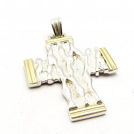 DIJE CRUZ TEXTURA 30x40MM /PLATA Y ORO