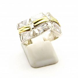 ANILLO ONDA BAGUETTES /PLATA Y ORO