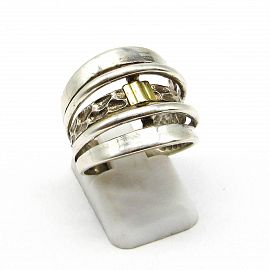 ANILLO ANCHO CALADO CENTRO /PLATA Y ORO