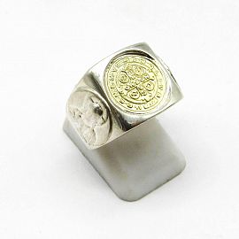 ANILLO SAN BENITO CON SAGRADO CORAZON / PLATA Y ORO