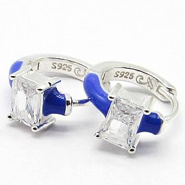 AROS ARGOLLA 15MM BOMBE CON CUBIC ESMALTE / PLATA