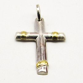 DIJE CRUZ 1/2 PALO 15x20MM /PLATA Y ORO