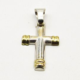 DIJE CRUZ 1/2 PALO 15x25MM /PLATA Y ORO