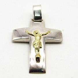 DIJE CRUZ BOMBE 22x27MM CRISTO /PLATA Y ORO