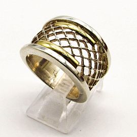 ANILLO ANCHO CENTRO CALADO /PLATA Y ORO
