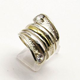 ANILLO ESCALONADO CUBICS /PLATA Y ORO