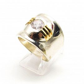 ANILLO ANCHO CENTRO CUBIC /PLATA Y ORO
