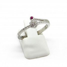 ANILLO MEDIO SIN FIN FLOR CUBICS Y CUBIC ROJO /PLATA