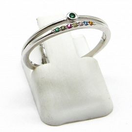 ANILLO DOBLE CUBICS MULTICOLOR /PLATA