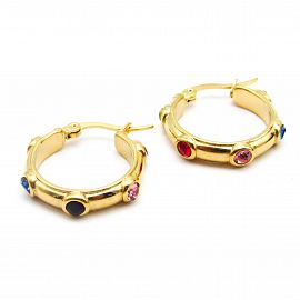 AROS ARGOLLA PIEDRA MULTICOLOR / ACERO DORADO