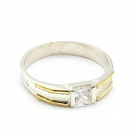 ANILLO SOLITARIO CUBIC CARRE CALADO 4537 /PLATA Y ORO