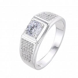 ANILLO SELLO CENTRO CUBIC / PLATA