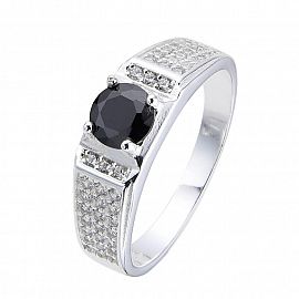 ANILLO SELLO CENTRO NEGRO CUBIC / PLATA