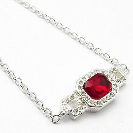 PULSERA  AJUSTABLE PIEDRA ROJA  / ACERO BLANCO