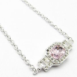 PULSERA  AJUSTABLE PIEDRA ROSA  / ACERO BLANCO