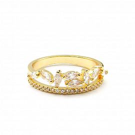 ANILLO DOBLE PIEDRAS / ACERO DORADO