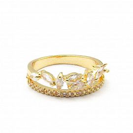 ANILLO DOBLE PIEDRAS / ACERO DORADO