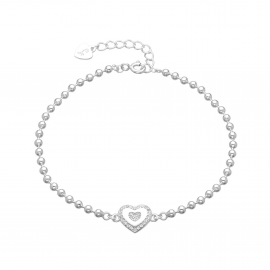 PULSERA BOLAS CORAZÓN CUBIC / PLATA