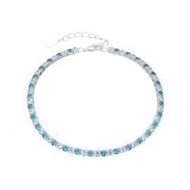 PULSERA TENNIS CUBIC CELESTE BLANCO / PLATA