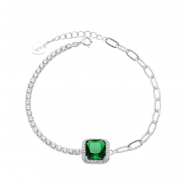 PULSERA PUNTOS DE LUZ CENTRO CUBIC VERDE / PLATA