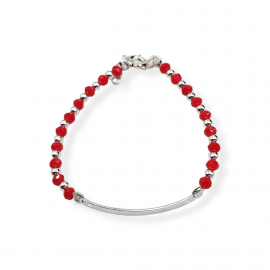 PULSERA CRISTALES ROJA BOLITAS / PLATA