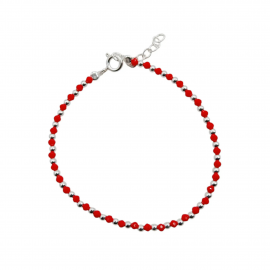 PULSERA CRISTALES ROJA BOLITAS / PLATA