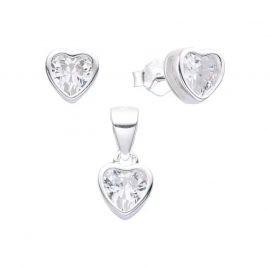 JUEGO AROS DIJE CORAZÓN CUBIC / PLATA