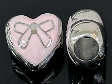 DIJE CHARM CORAZÓN ESMALTE ROSA MOÑO / ACERO 