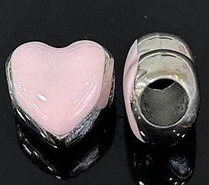 DIJE CHARM CORAZÓN INFLADO ESMALTE ROSA / ACERO