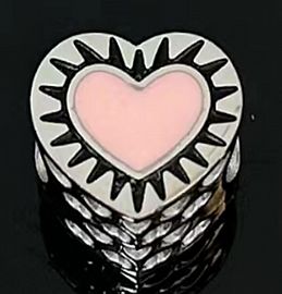 DIJE CHARM CORAZÓN ESMALTE ROSA / ACERO