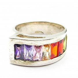 ANILLO ESCALONADO BAGUETTES*7 /PLATA 