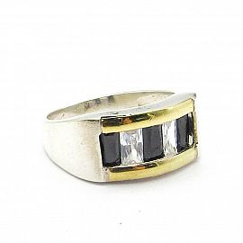 ANILLO BAGUETTES *5 /PLATA Y ORO