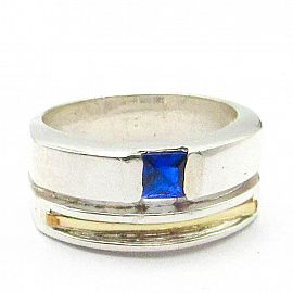 ANILLO CALADO CENTRO CARRE /PLATA Y ORO