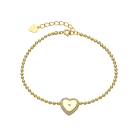 PULSERA BOLITAS CORAZÓN CUBIC / PLATA DORADA