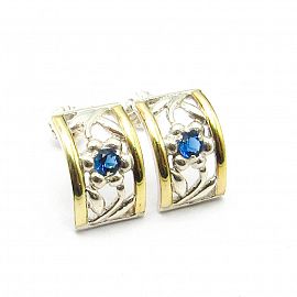 AROS CALADO FLOR CUBIC 9x15MM /PLATA Y ORO