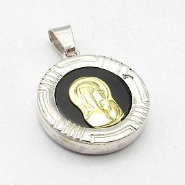 DIJE VIRGEN NIÑA ONIX 18MM /PLATA Y ORO