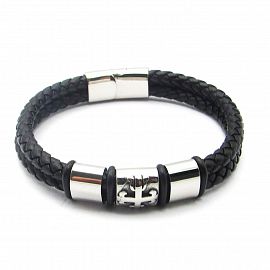 PULSERA DOBLE SIMILCUERO CENTROS CRUZ /ACERO